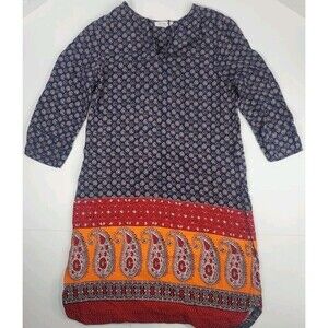 Beach Lunch Lounge Midi Smocked Tunic Dress Paisley Light Vicose XS Boho Chic‎